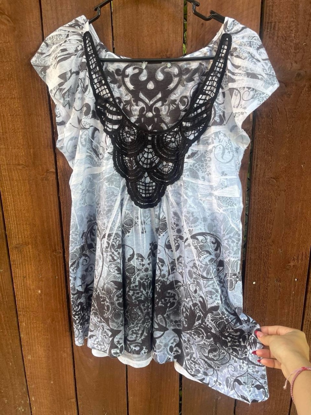 Y2k Whimsigoth One World White Black Lace Yoke Fairy Grunge Flowy Top Sz S